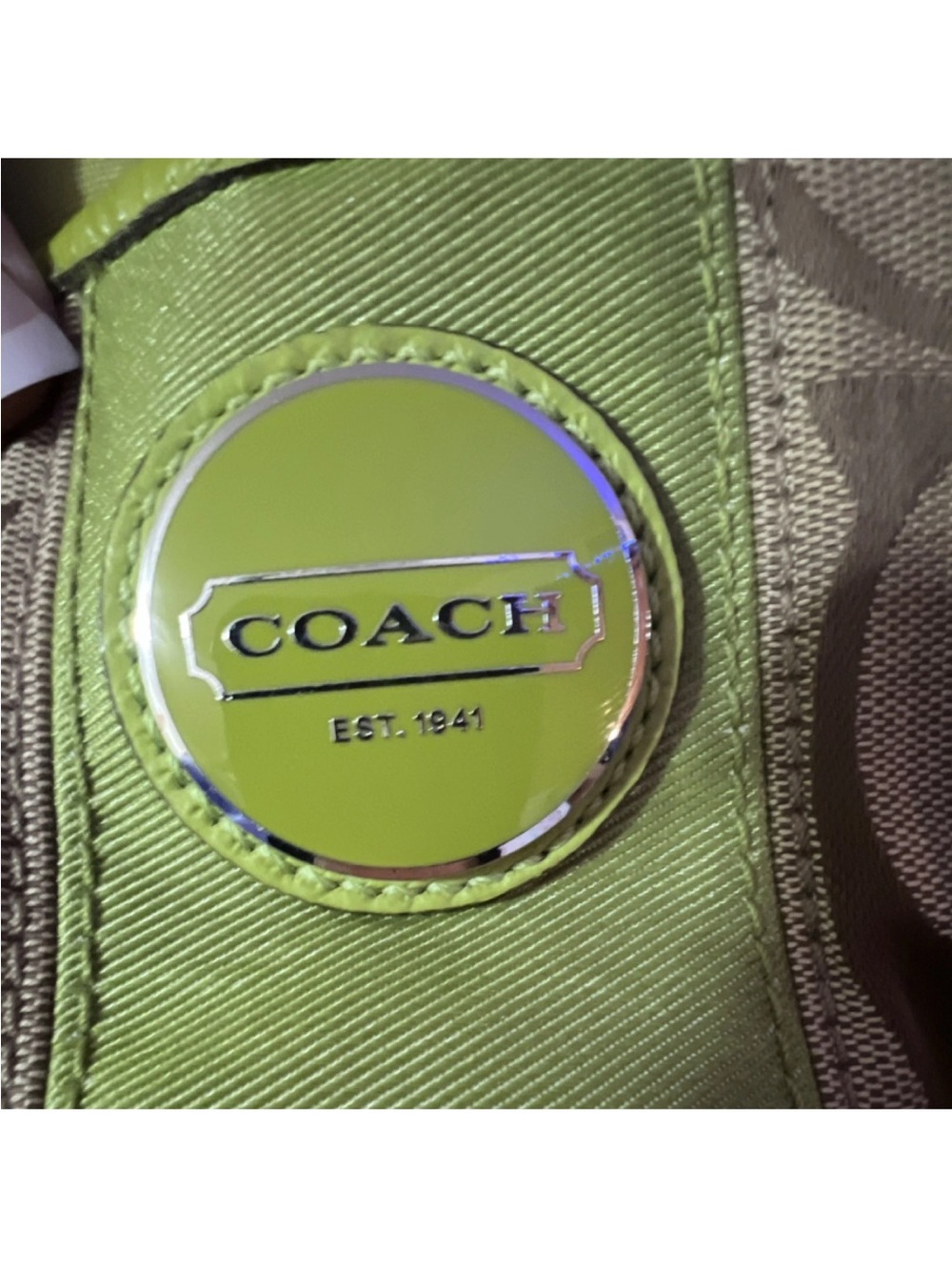 Coach Neon Green Logo Medallion Accent